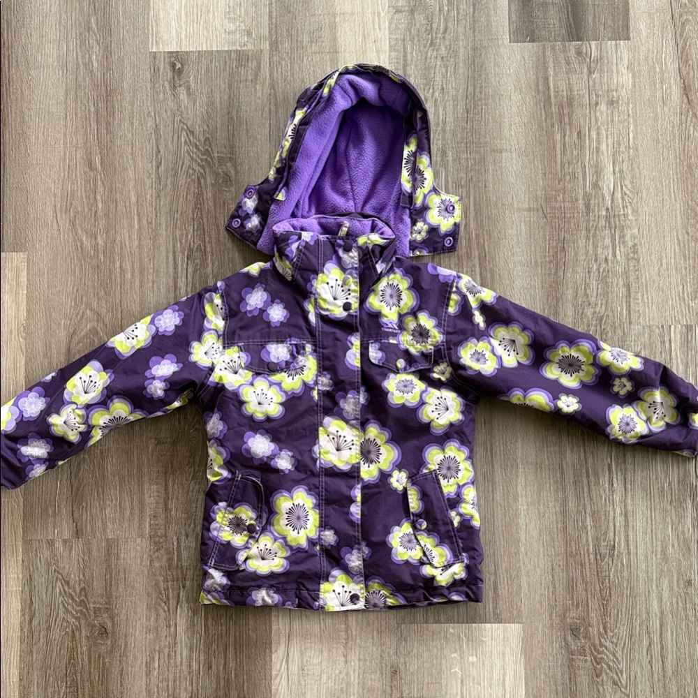 Trespass Purple Floral Hooded Kids Ski Jacket